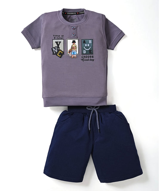 Street Times Half Sleeves T-Shirt & Shorts Set | Violet