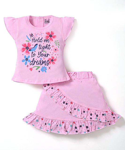 Floral Dreams Short Sleeves Top & Skirt Set | Pink