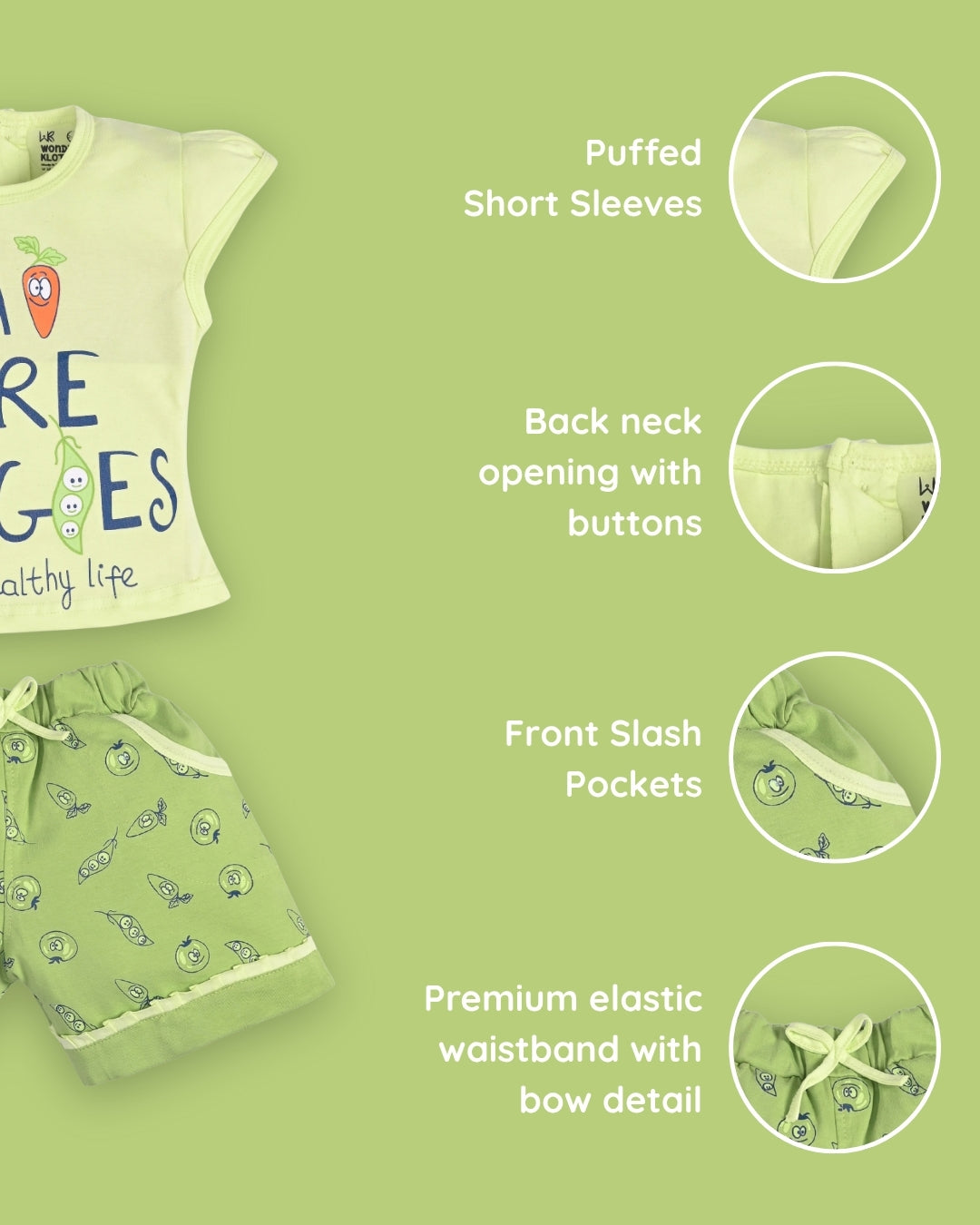 Eat More Veggies Short Sleeves Top & Hot Pant Set | Green
