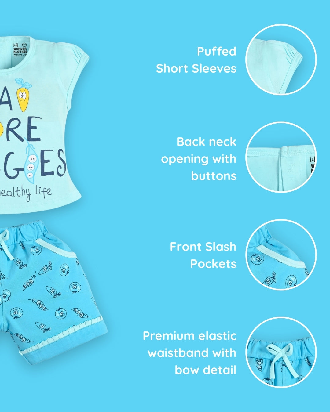 Eat More Veggies Short Sleeves Top & Hot Pant Set | Blue