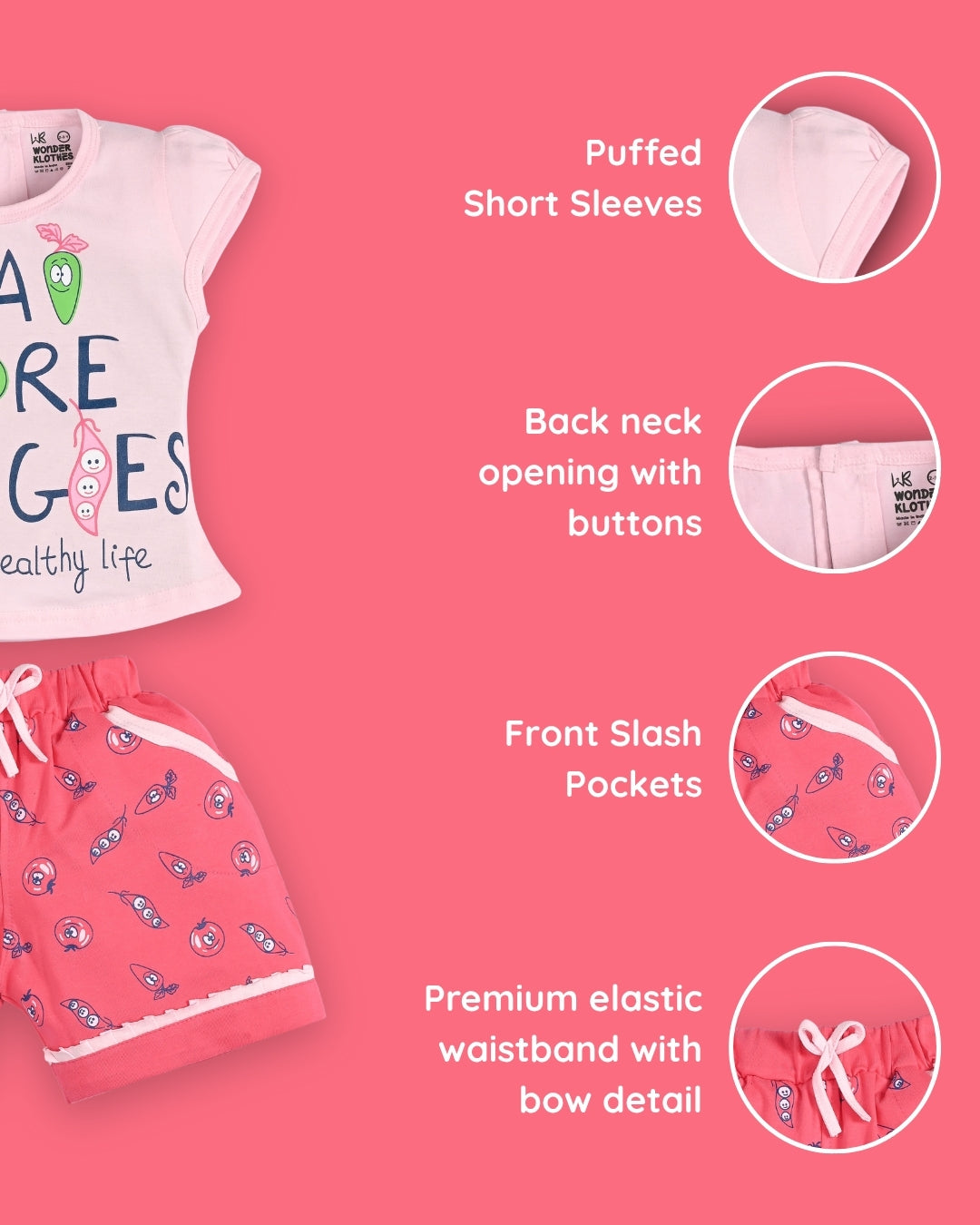 Eat More Veggies Short Sleeves Top & Hot Pant Set | Pink