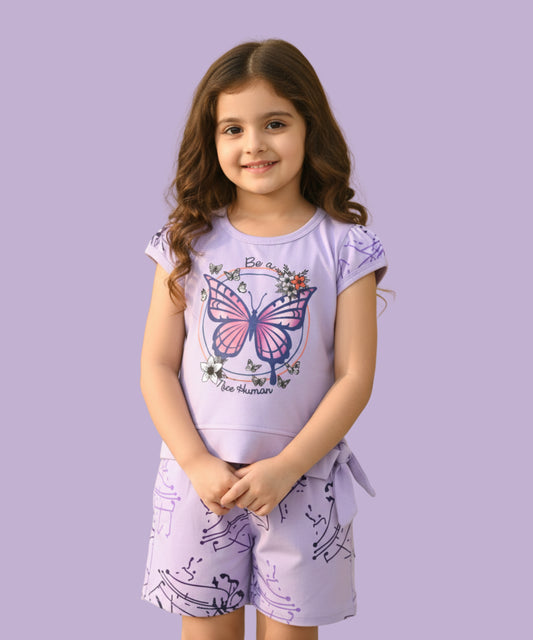 Butterfly Knot Short Sleeves Top & Hot Pant Set | Violet