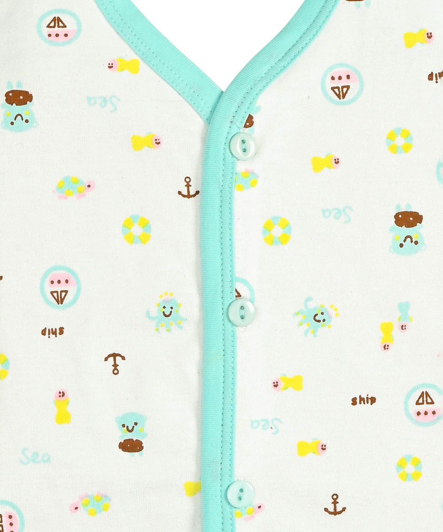 Sea Ship Half Sleeves Front Open T-Shirt & Half Pant Set with Bib | Blue