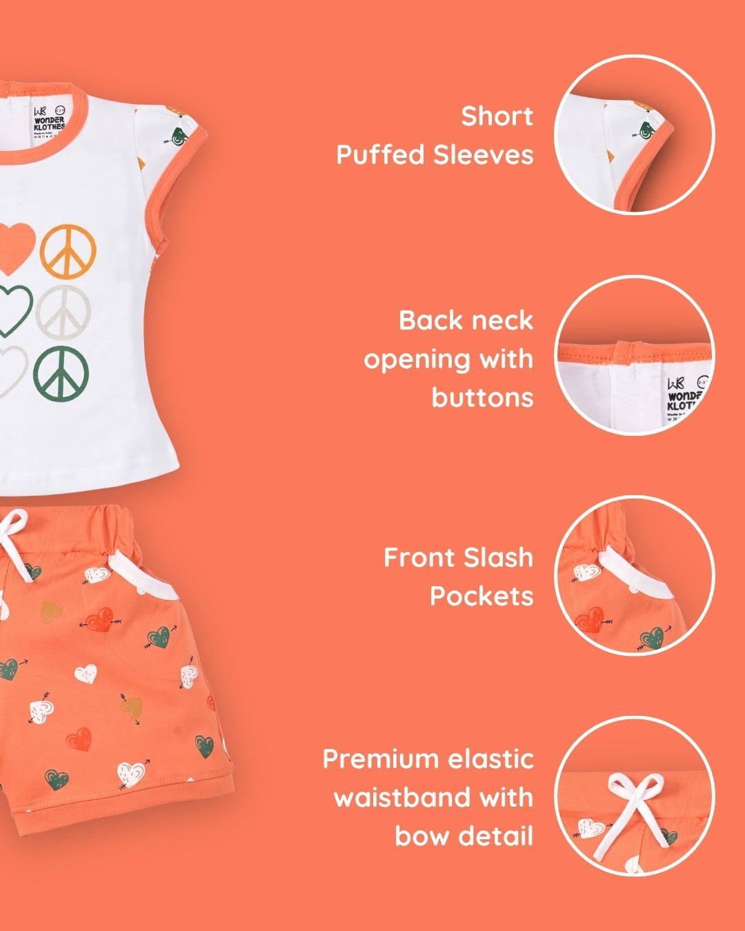 Smiley Heart Short Sleeves Top & Hot Pant Set | Orange