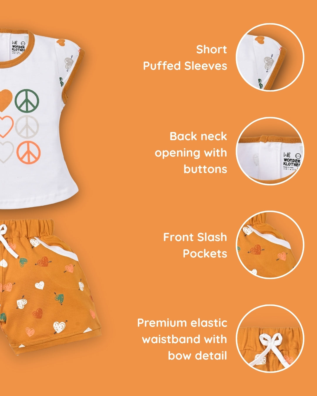 Smiley Heart Short Sleeves Top & Hot Pant Set | Yellow