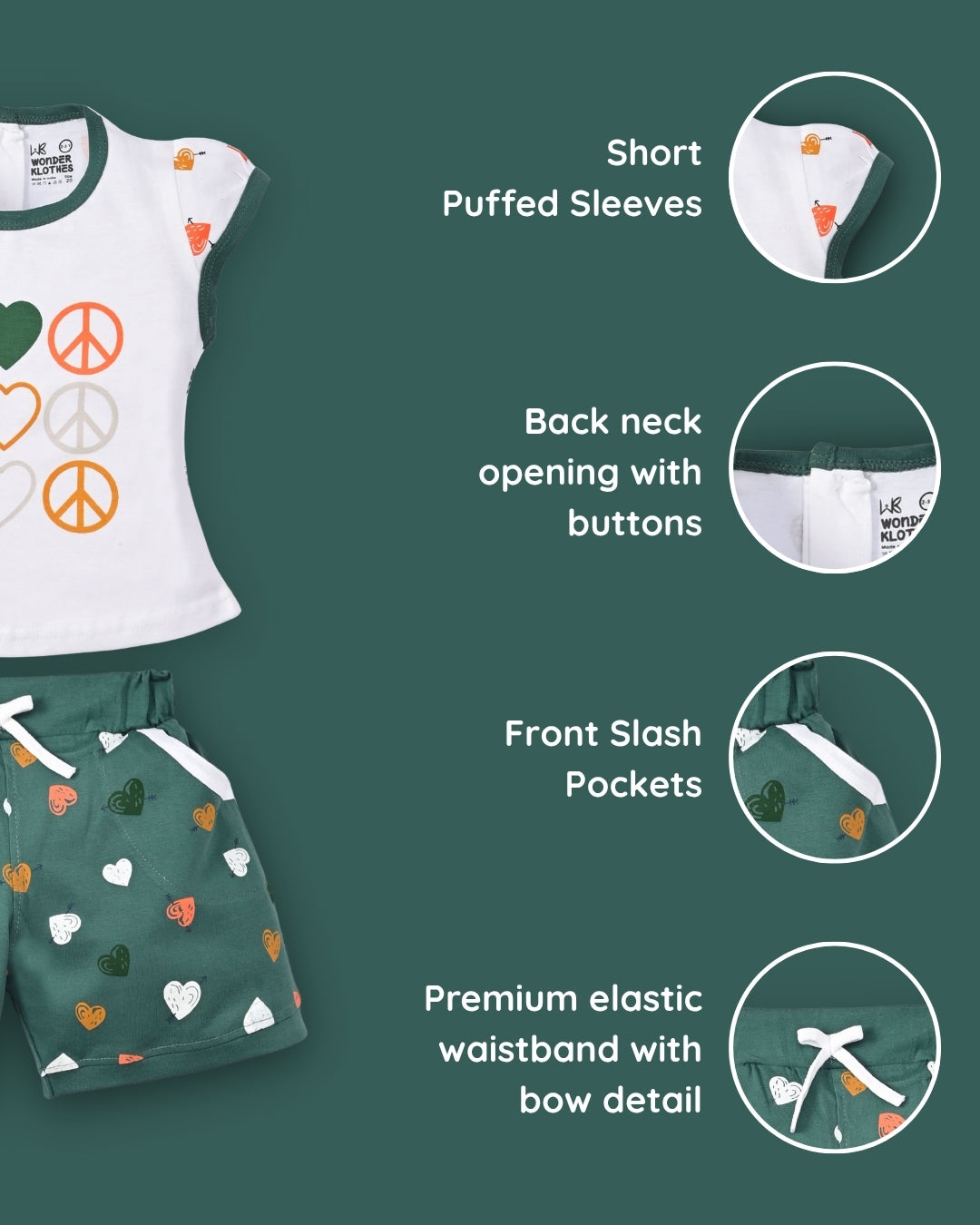 Smiley Heart Short Sleeves Top & Hot Pant Set | Green