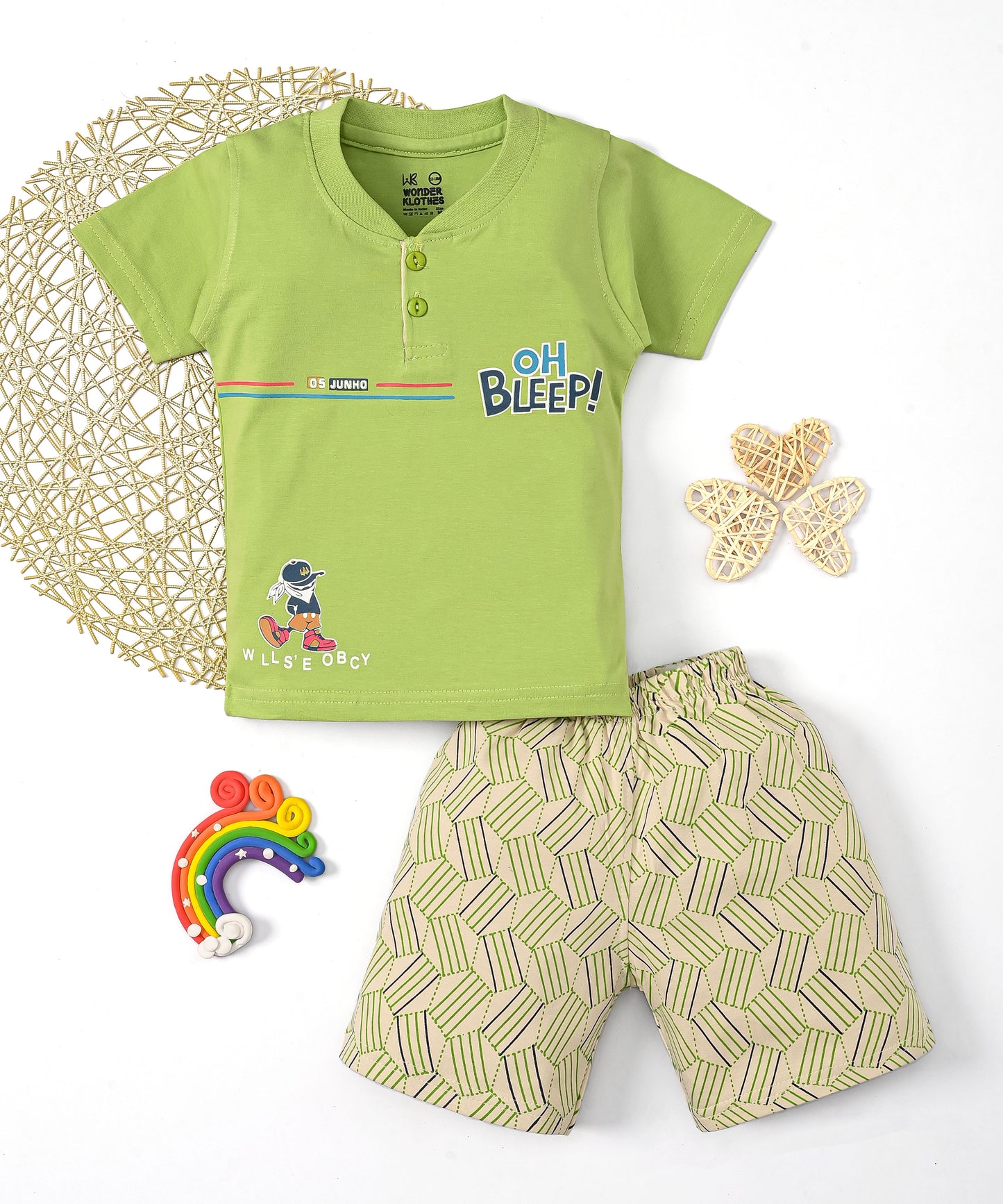 Oh Bleep Half Sleeves T-Shirt & Half Pant Set | Green