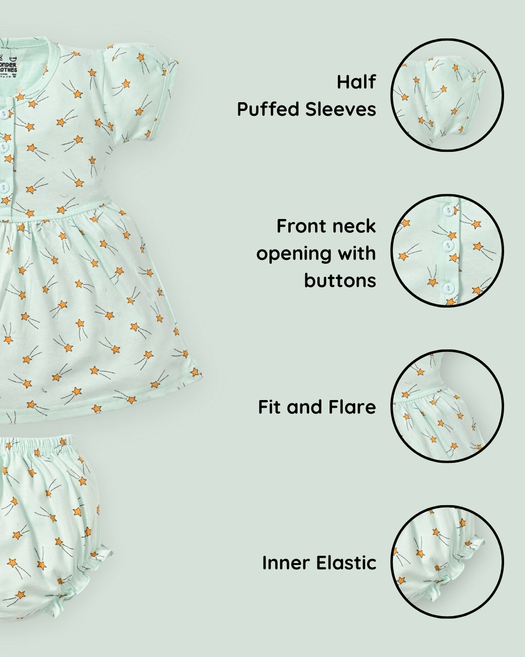 Shooting Star Half Sleeves Frock & Bloomer Pant Set