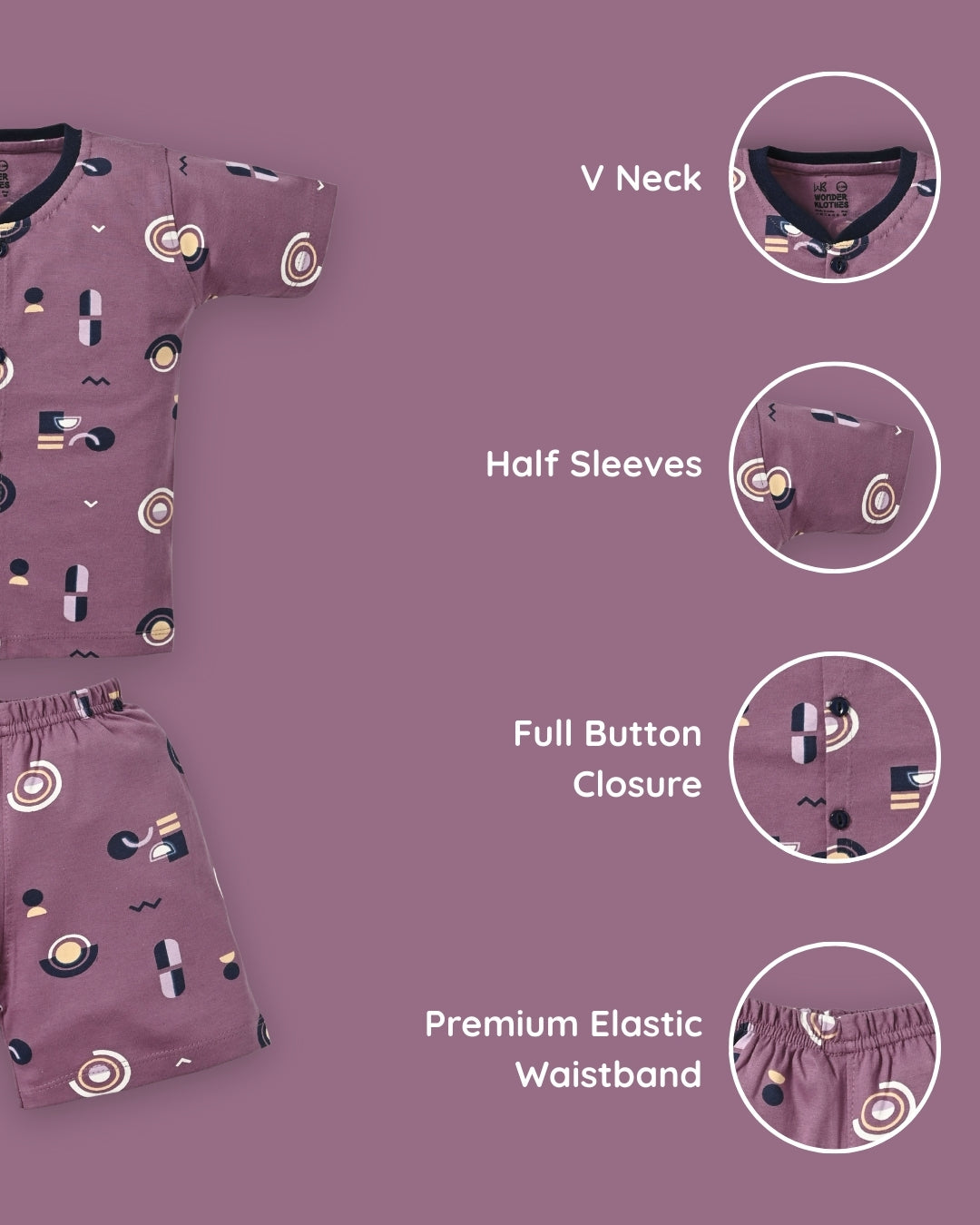 Artsy Shapes Half Sleeves Front Open T-Shirt & Half Pant Set