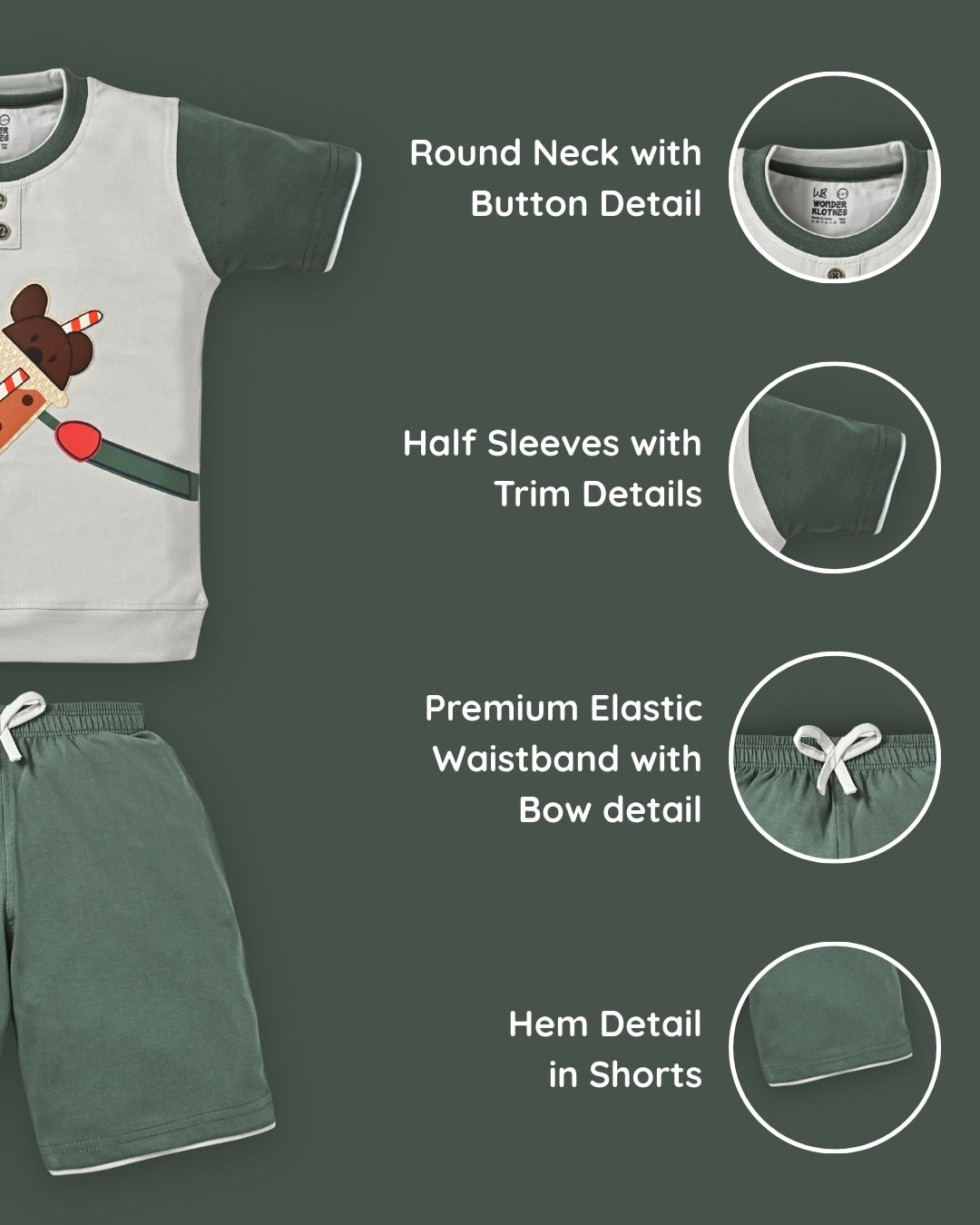 Boba Bear Half Sleeves T-Shirt & Shorts Set | Green