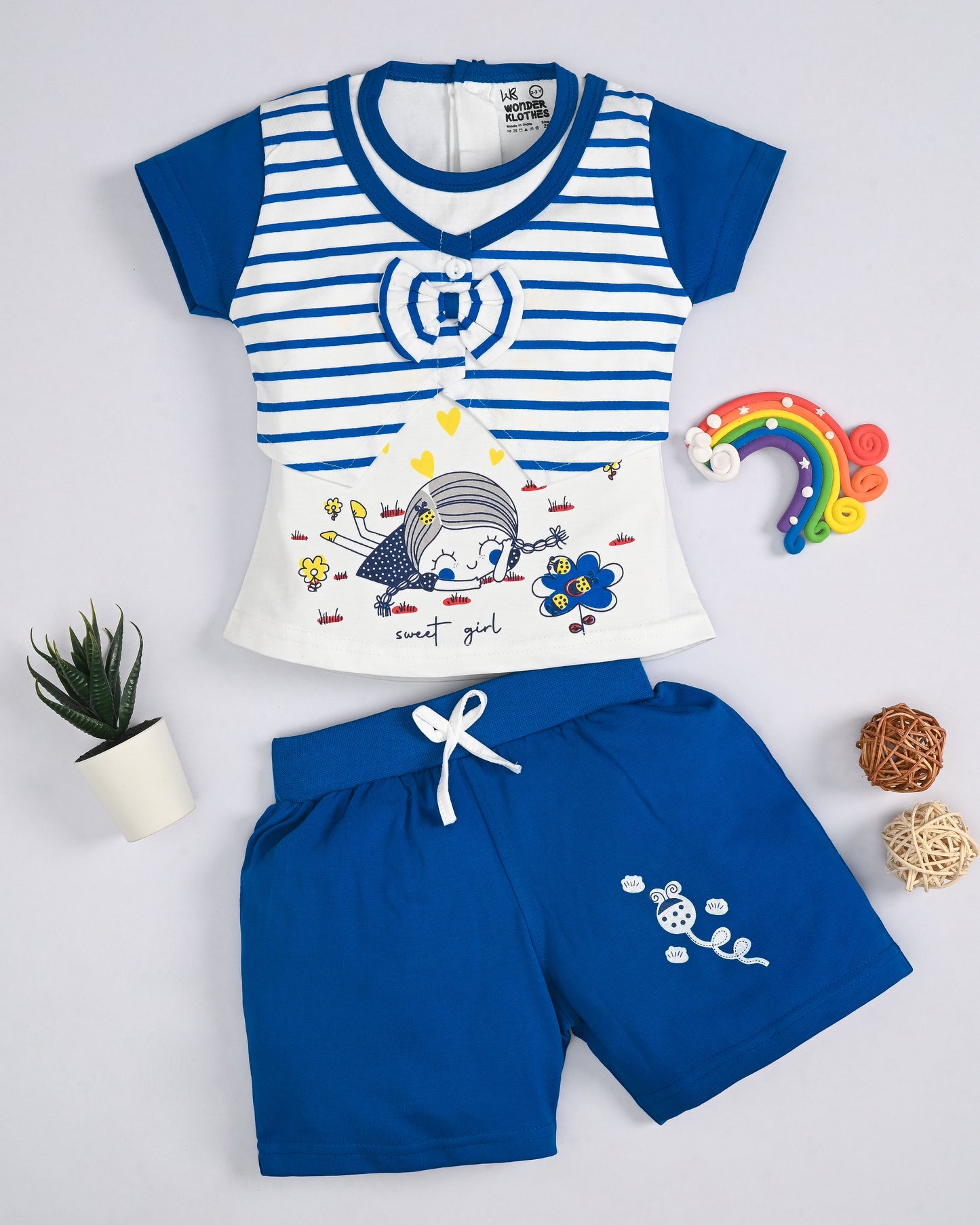 Sweet Girl Half Sleeves Top & Hot Pant Set | Blue