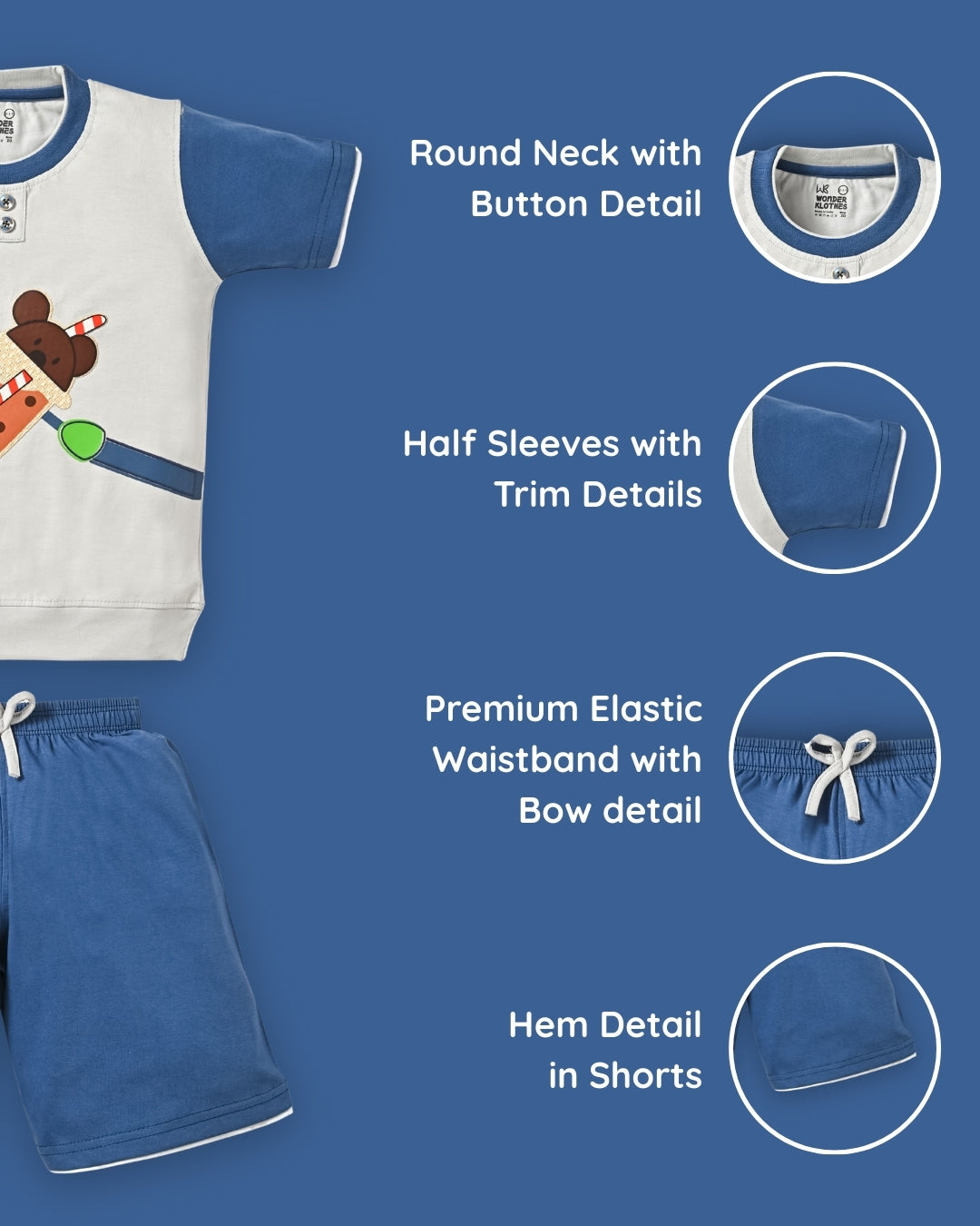 Boba Bear Half Sleeves T-Shirt & Shorts Set | Blue