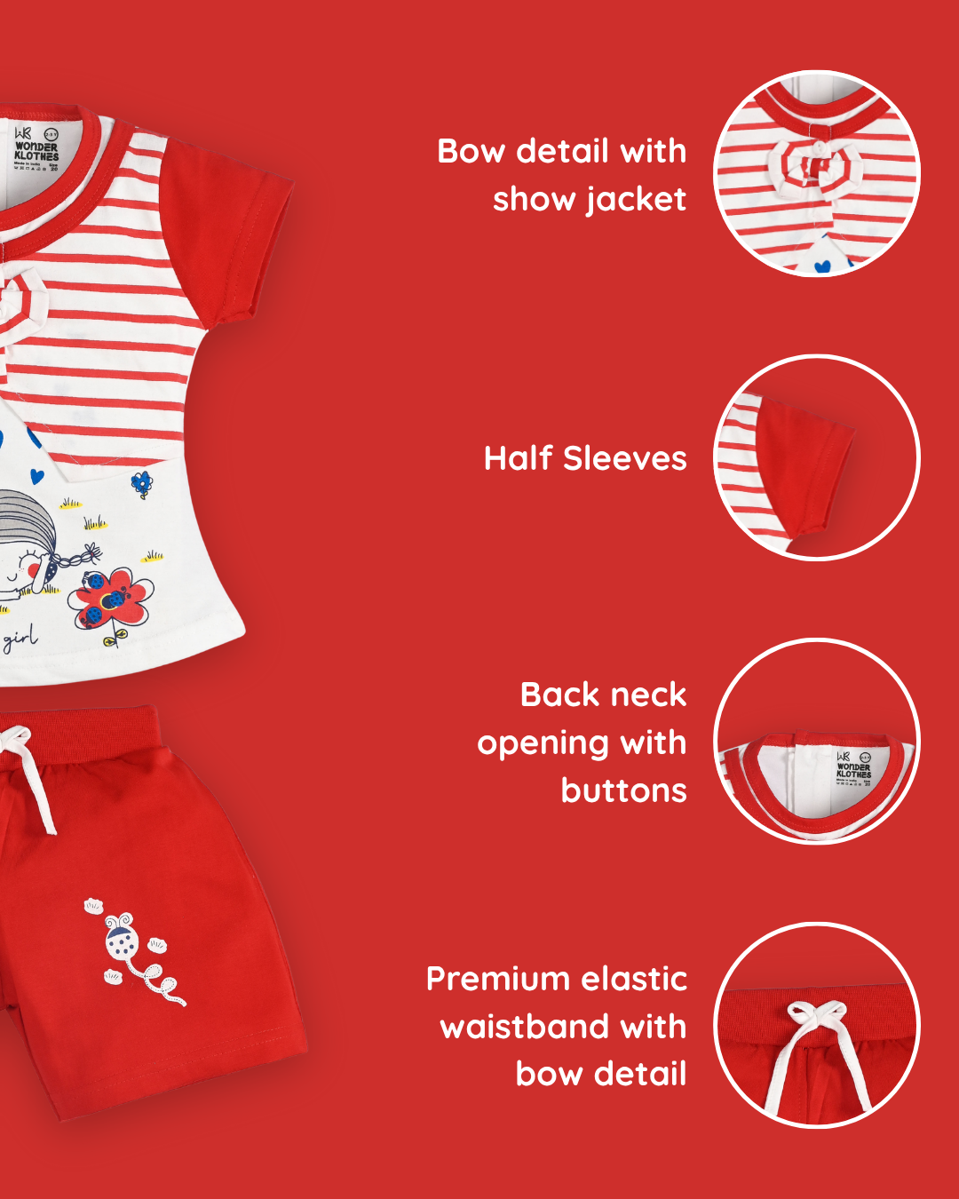 Sweet Girl Half Sleeves Top & Hot Pant Set | Red