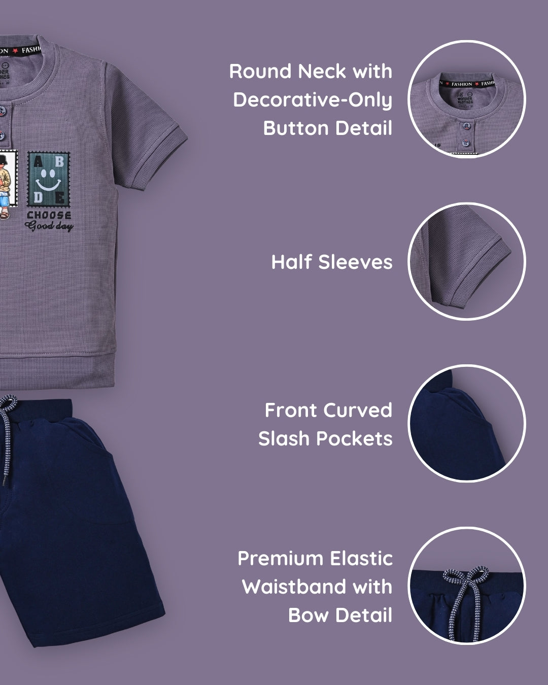 Street Times Half Sleeves T-Shirt & Shorts Set | Violet