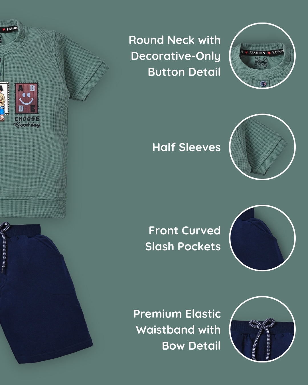 Street Times Half Sleeves T-Shirt & Shorts Set | Green