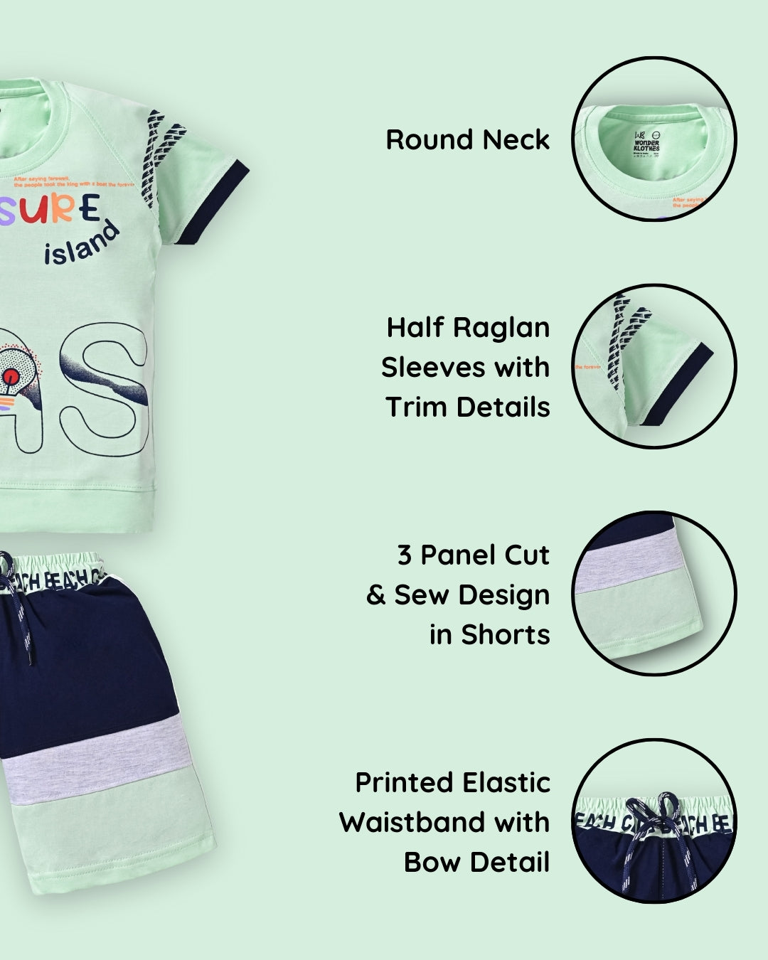 Treasure Island Raglan Half Sleeves T-Shirt & Shorts Set | Green