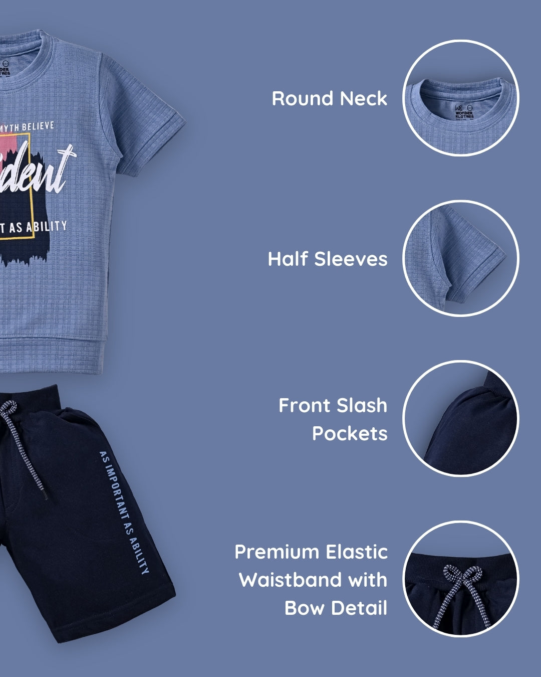 Confident Half Sleeves T-Shirt & Shorts Set | Blue