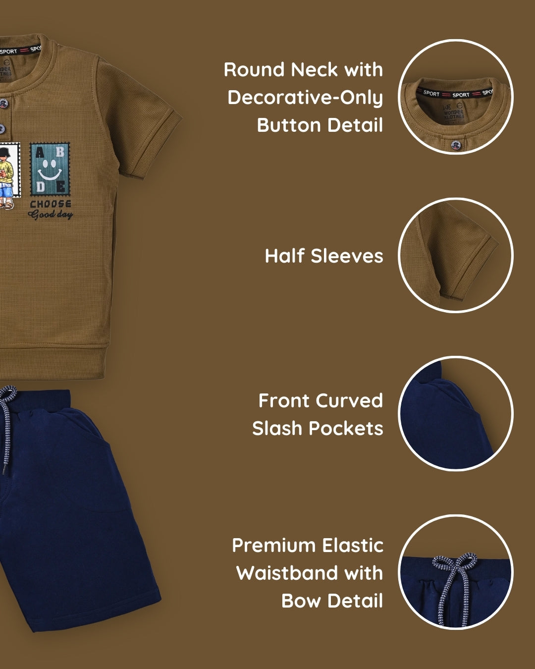 Street Times Half Sleeves T-Shirt & Shorts Set | Brown