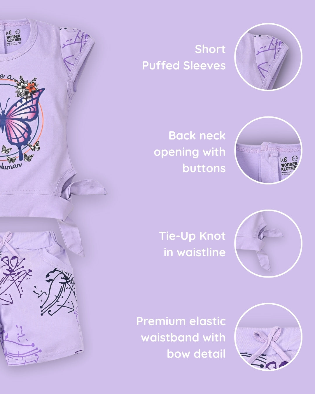 Butterfly Knot Short Sleeves Top & Hot Pant Set | Violet