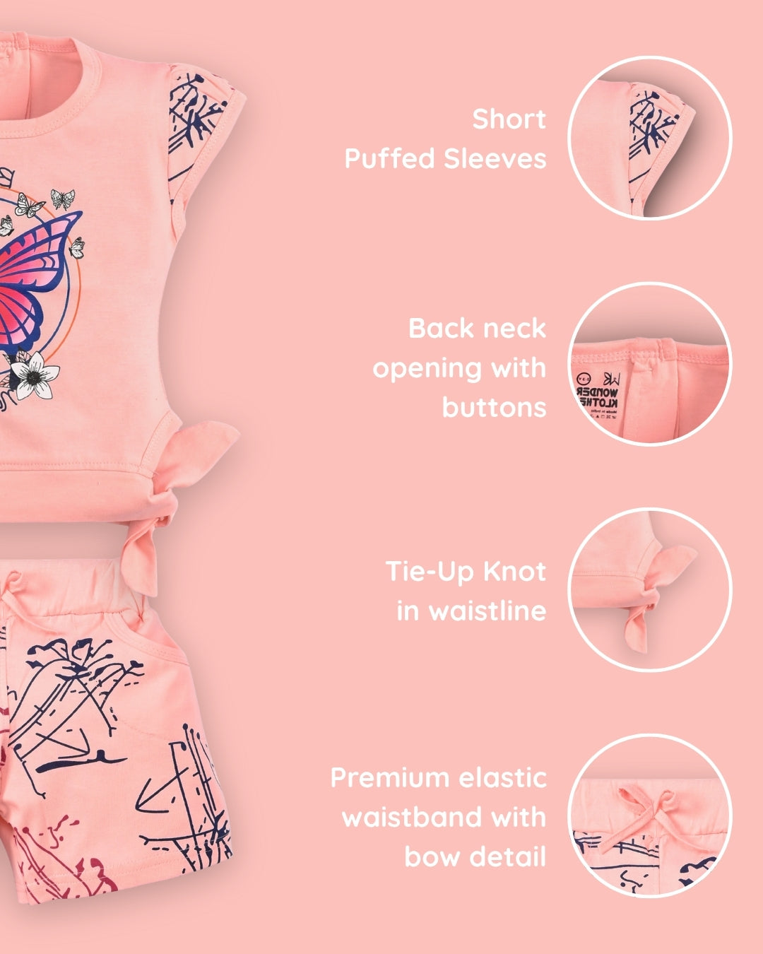 Butterfly Knot Short Sleeves Top & Hot Pant Set | Pink