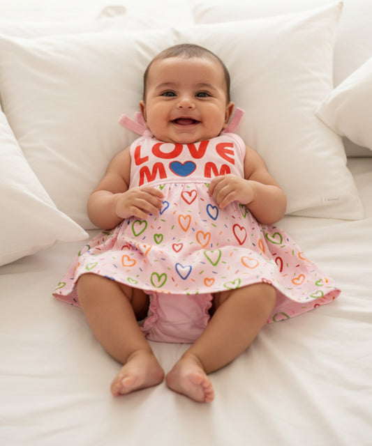 Love Mom Bandhani Straps Frock & Bloomer Pant Set | Pink