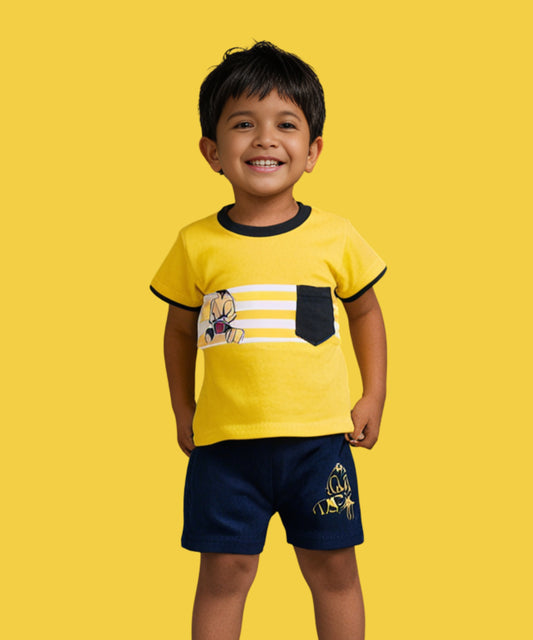 Donald Duck Half Sleeves T-Shirt & Half Pant Set | Yellow