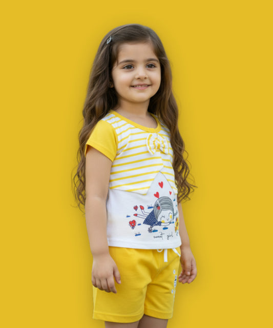 Sweet Girl Half Sleeves Top & Hot Pant Set | Yellow