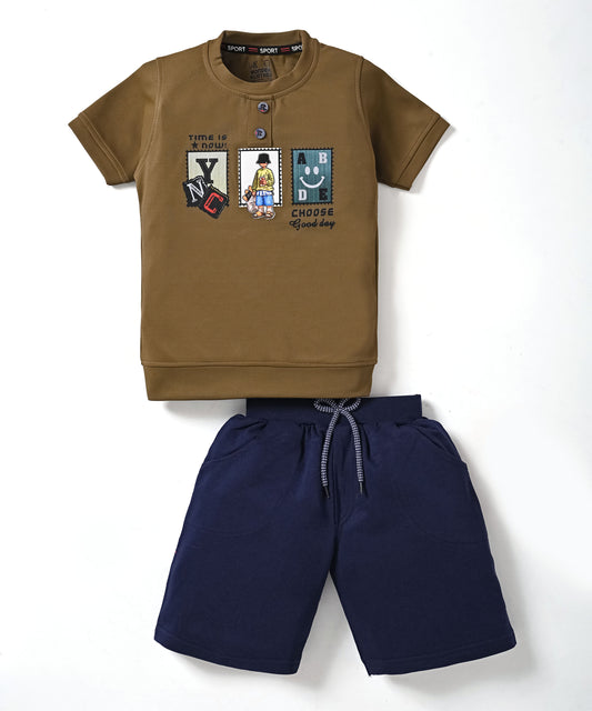Street Times Half Sleeves T-Shirt & Shorts Set | Brown
