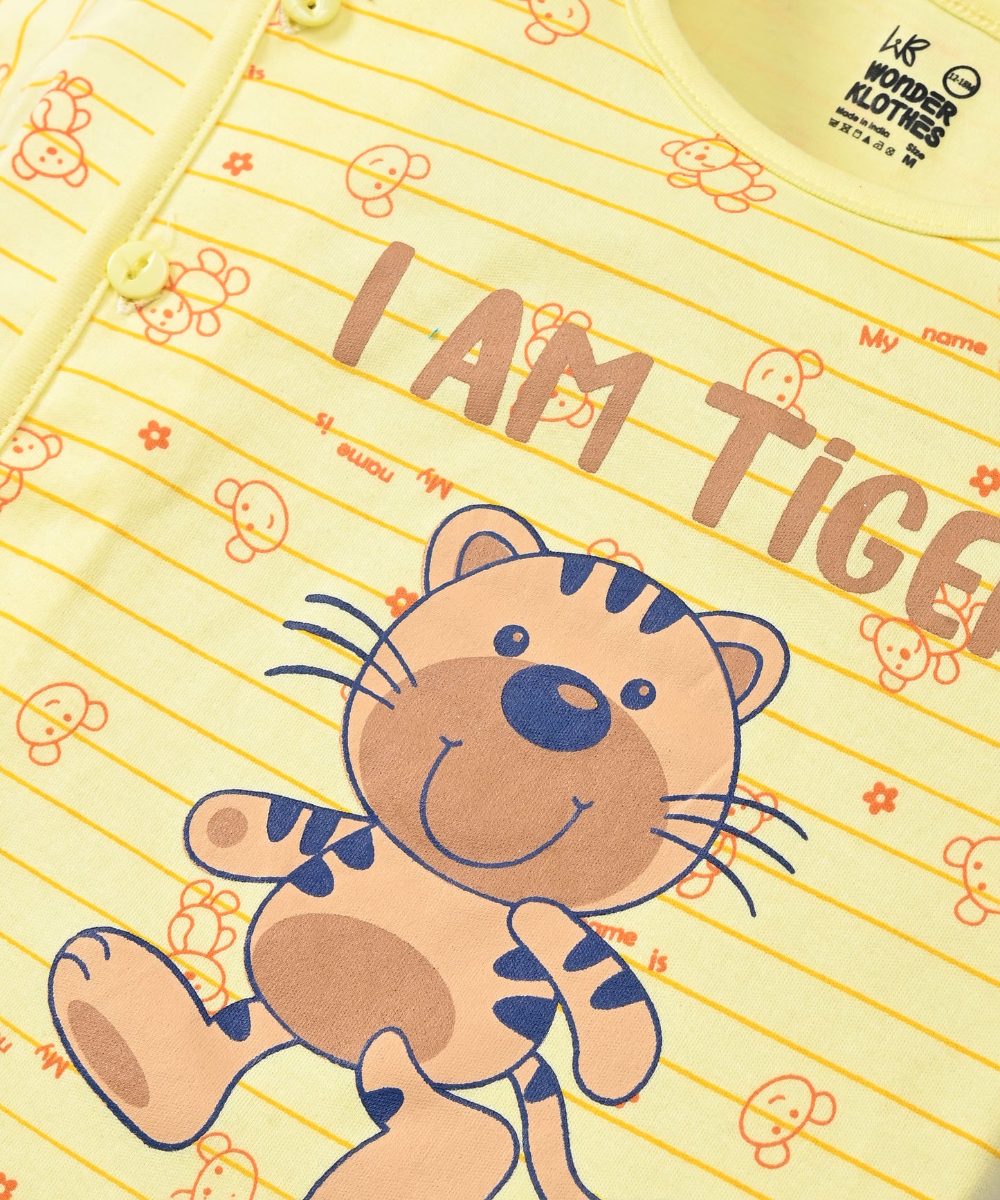 I Am Tiger Half Sleeves Front Open T-Shirt & Half Pant Set | Yellow
