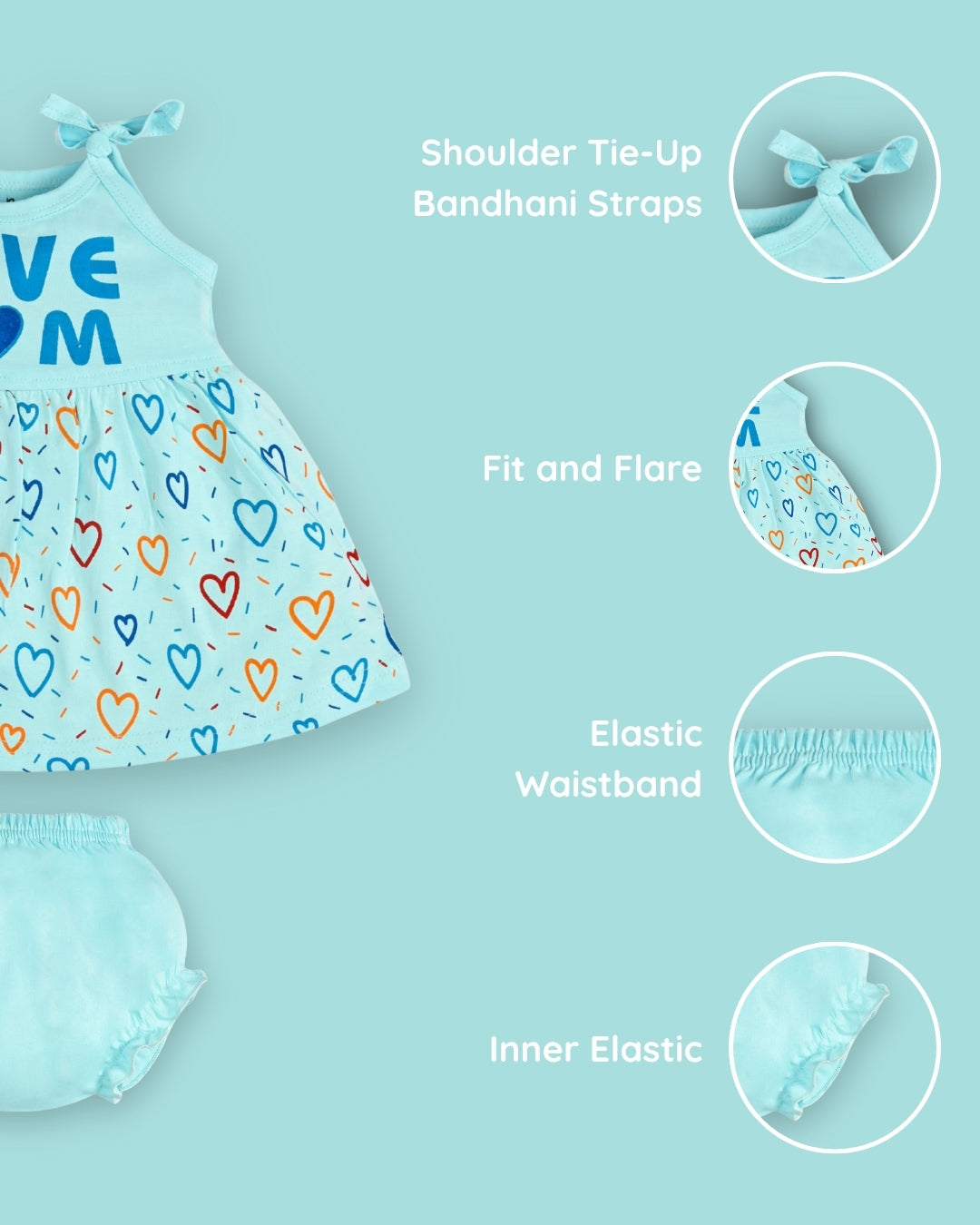 Love Mom Bandhani Straps Frock & Bloomer Pant Set | Pink & Blue | Pack of 2