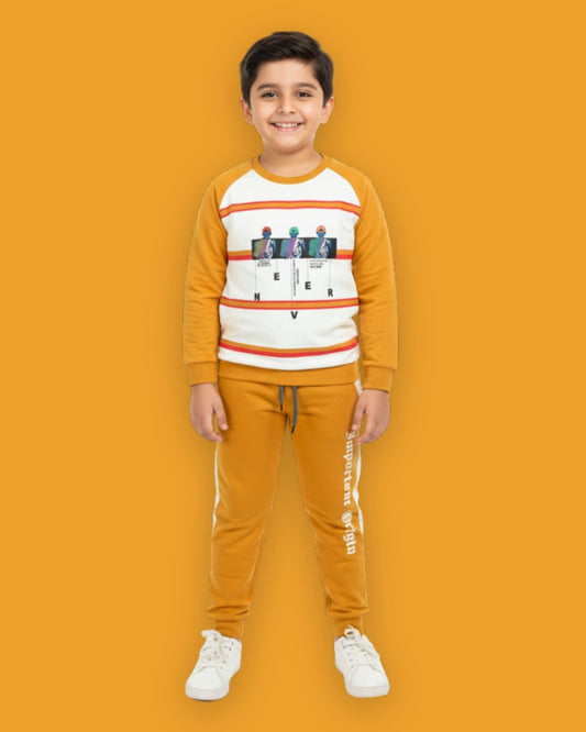 Never Origin Raglan Full Sleeves Sweatshirt & Joggers Set | Yellow
