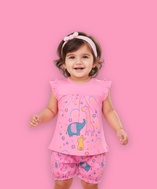 Jungle Joy Short Sleeves Frock & Bloomer Pant Set | Pink