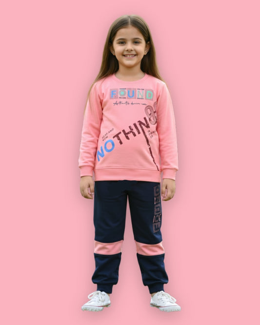 Nothing Full Sleeves Sweatshirt & Joggers Set | Pink
