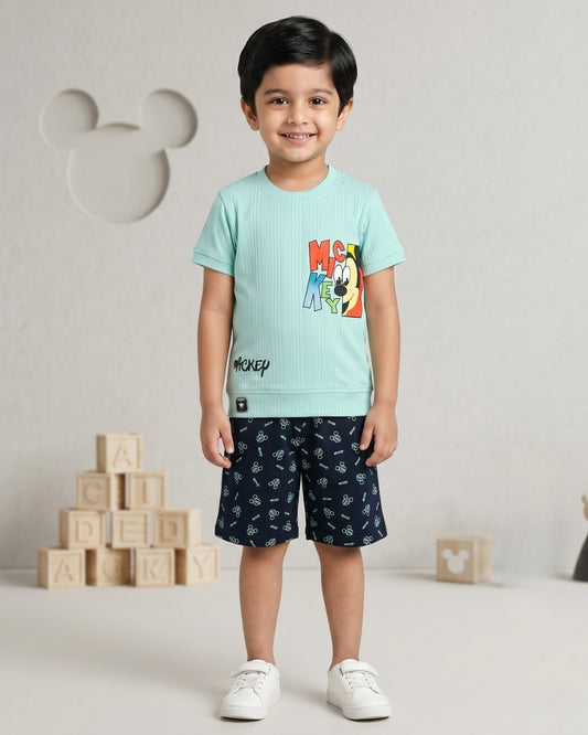 Mickey Half Sleeves T-Shirt & Shorts Set | Green