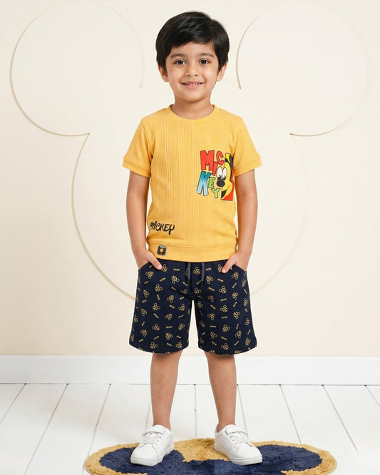Mickey Half Sleeves T-Shirt & Shorts Set | Yellow