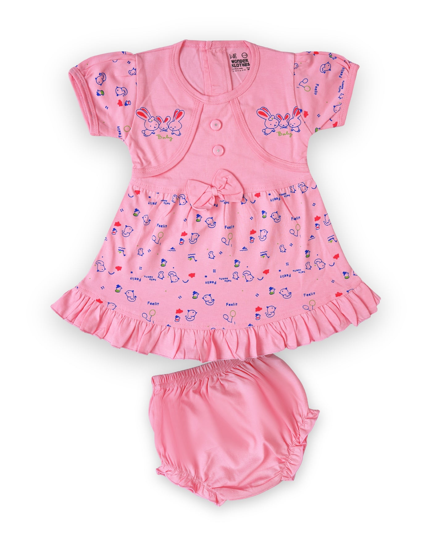 Baby Birds Half Sleeves Frock & Bloomer Pant Set | Pink