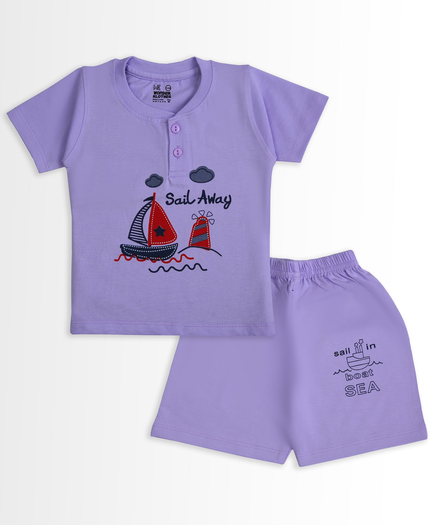 Sail Away Half Sleeves T-Shirt & Half Pant Set | Violet