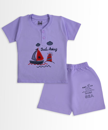 Sail Away Half Sleeves T-Shirt & Half Pant Set | Violet