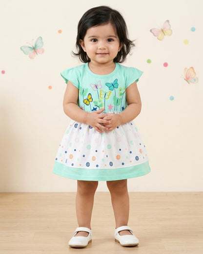 Butterfly Garden Short Sleeves Frock & Bloomer Pant Set | Green