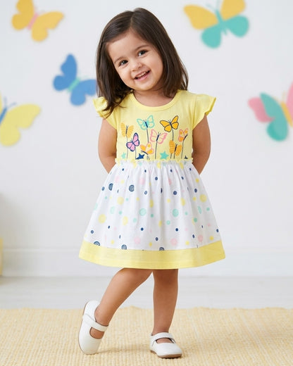 Butterfly Garden Short Sleeves Frock & Bloomer Pant Set | Yellow