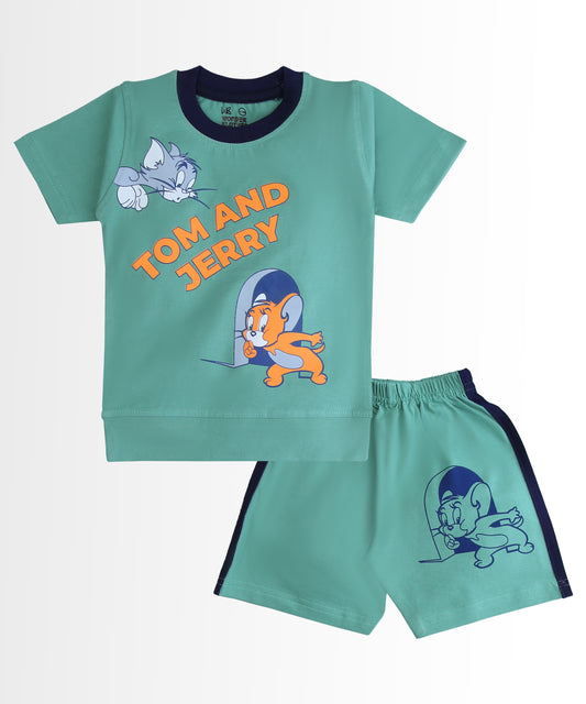 Tom and Jerry Half Sleeves T-Shirt & Half Pant Set | Green