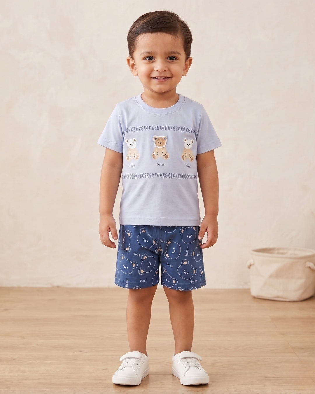 Teddy Trio Half Sleeves T-Shirt & Half Pant Set | Blue