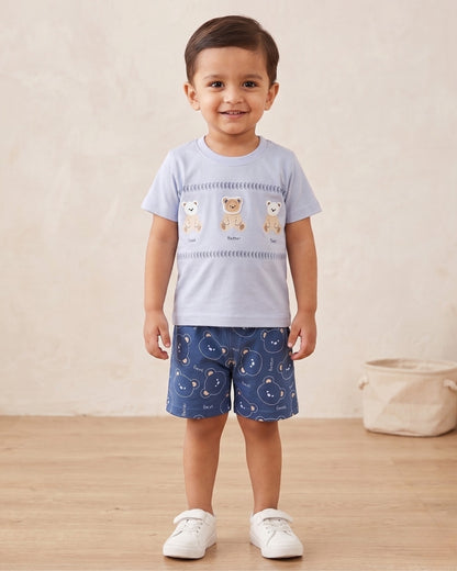 Teddy Trio Half Sleeves T-Shirt & Half Pant Set | Blue