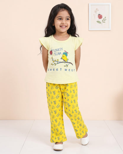 Sweet Bird Short Sleeves Top & Bootcut Pant Set | Yellow