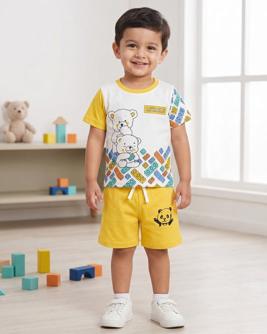 Loyable Half Sleeves T-Shirt & Half Pant Set | Yellow