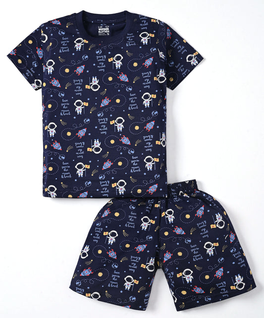 Moon Space Half Sleeves T-Shirt & Half Pant Set