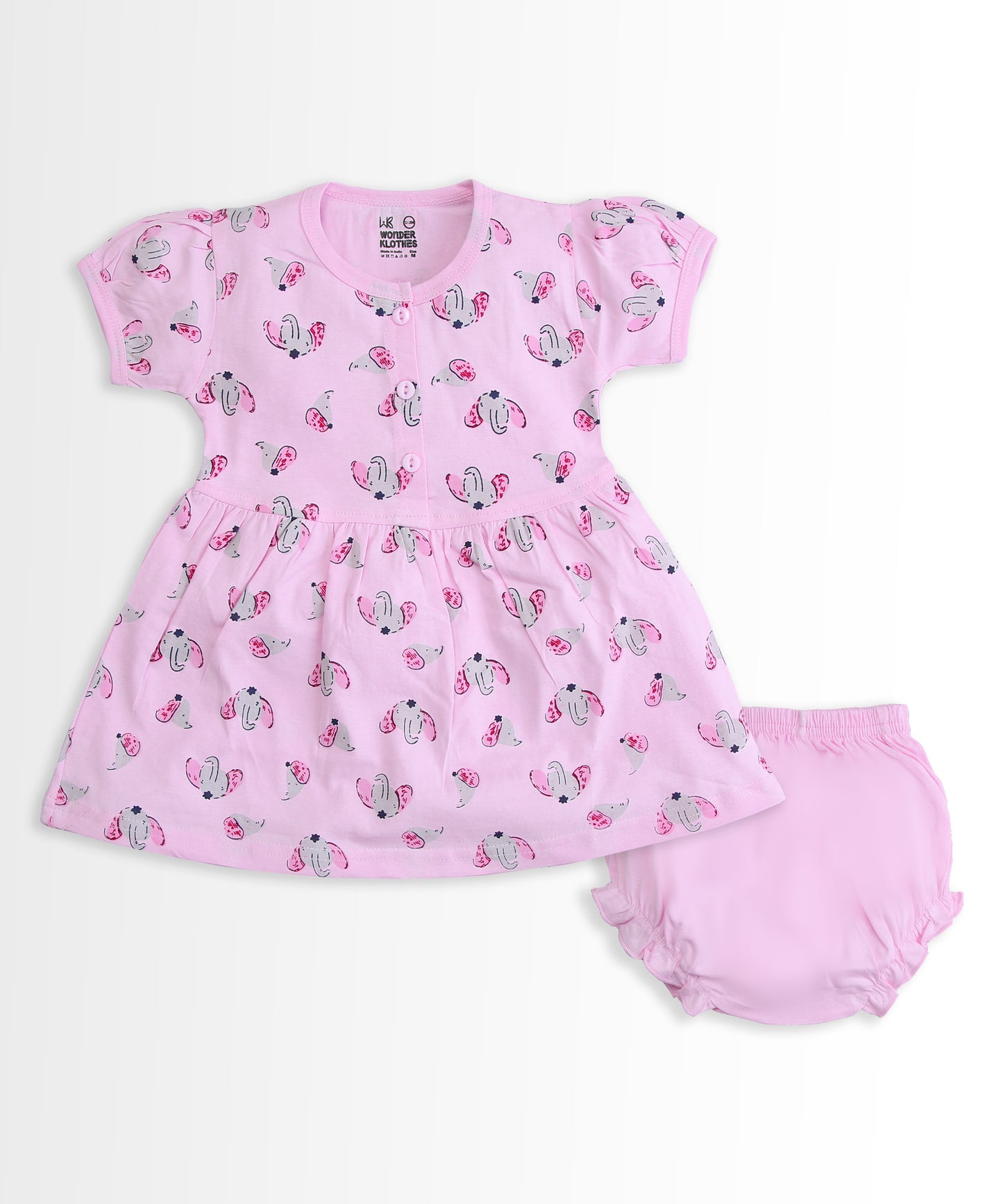 Elephant Half Sleeves Frock & Bloomer Pant Set | Pink