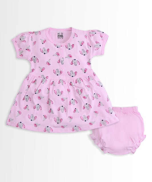Elephant Half Sleeves Frock & Bloomer Pant Set | Pink