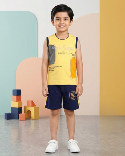 Miftah Sleeveless T-Shirt & Shorts Set | Yellow