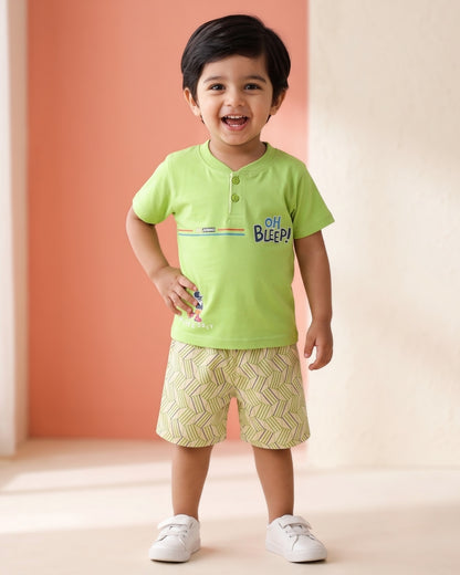 Oh Bleep Half Sleeves T-Shirt & Half Pant Set | Green